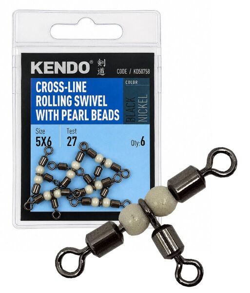 Kendo Cross-line Rolling Swivel With Pearl Beads 6 Adet 2/0X1/0
