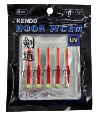 Kendo Hook Worm Jighead+Lrf Silikonu 1gr+4.5cm 5 Adet Head Black+Pearl White