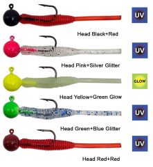 Kendo Hook Worm Jighead+Lrf Silikonu 2gr+4.5cm 5 Adet Head Black+Red